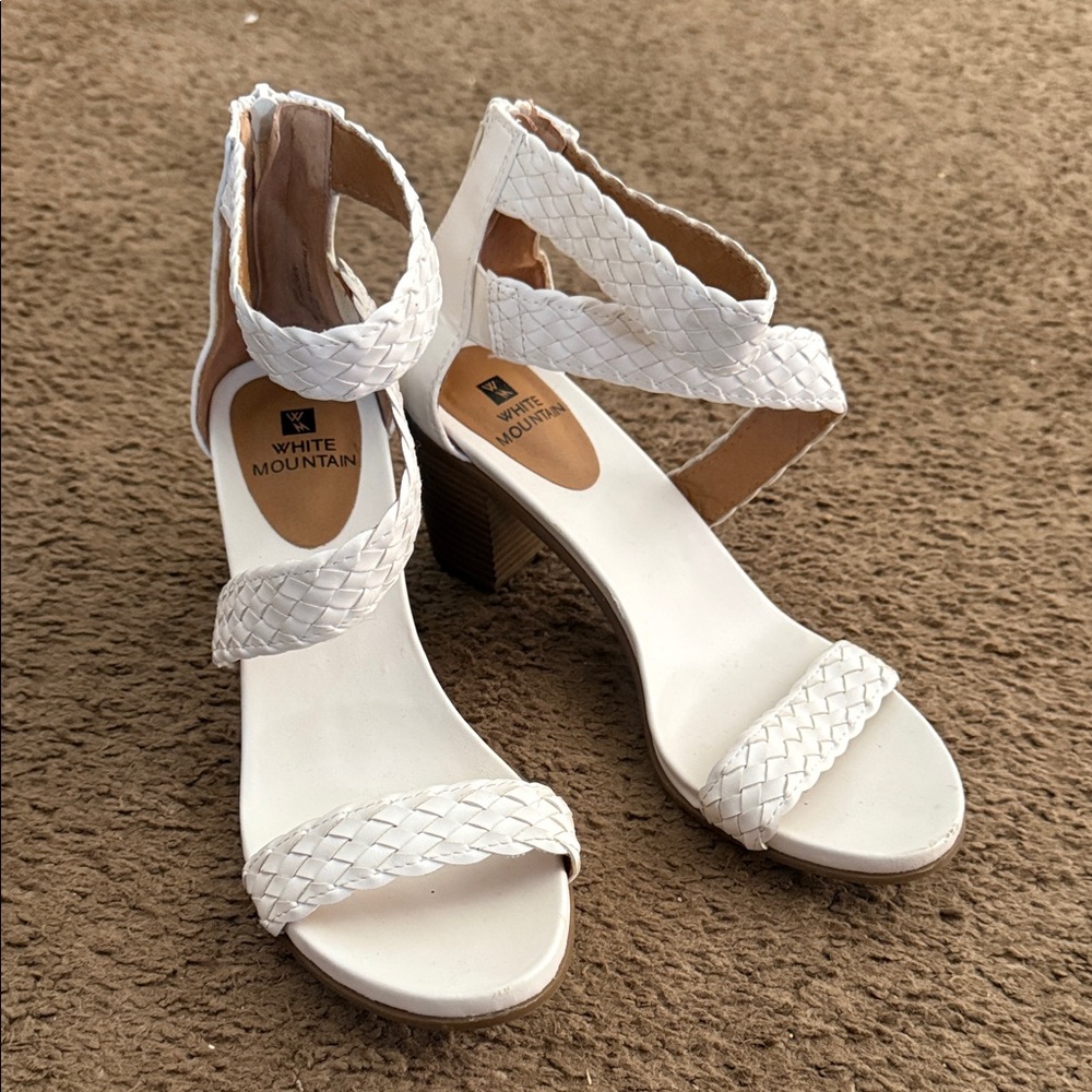 White Mountain White Heeled Sandals with Ankle Strap